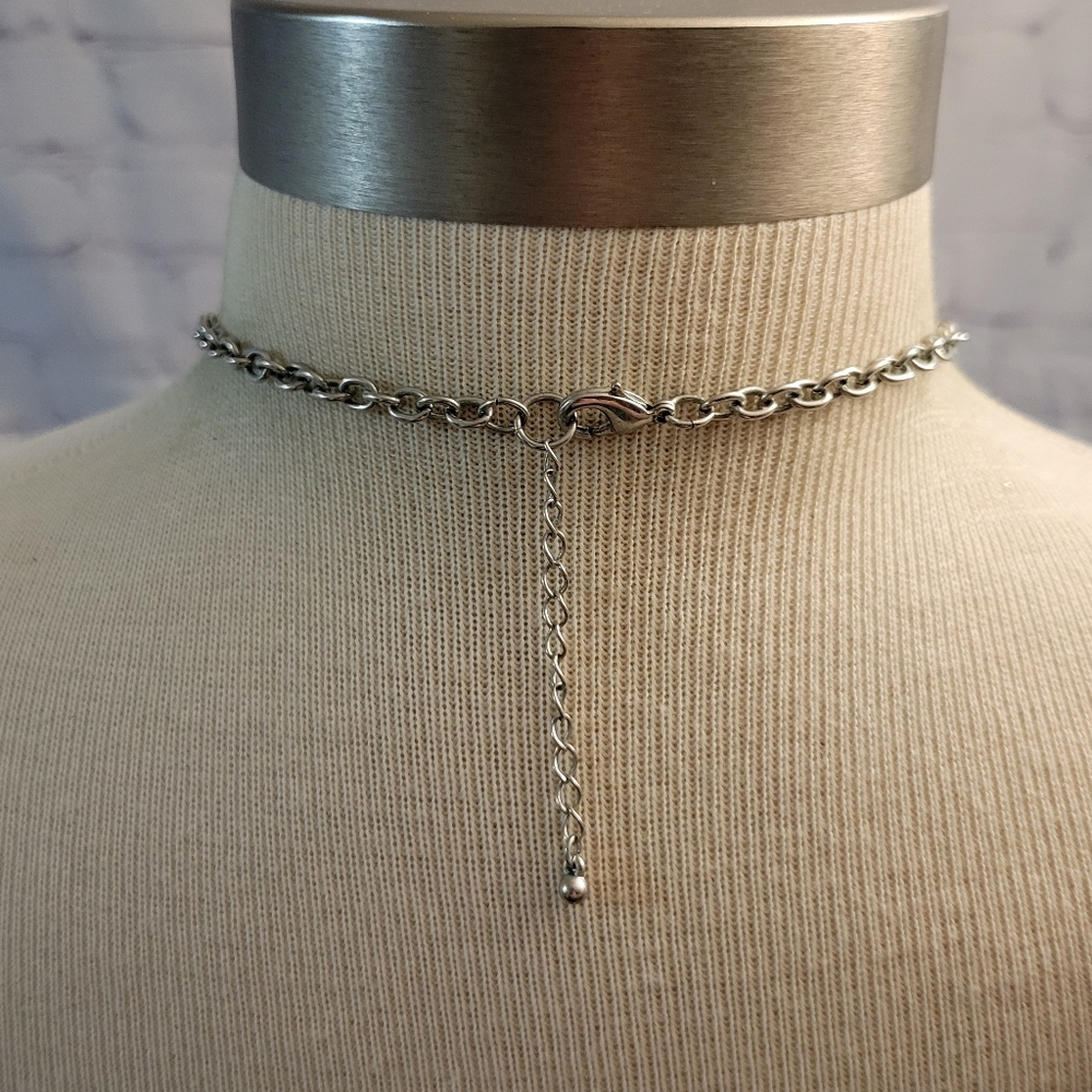 Statement Necklace Silvertone Crystals - image 5